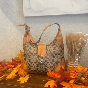Coach Tan and Brown Shoulder Bag